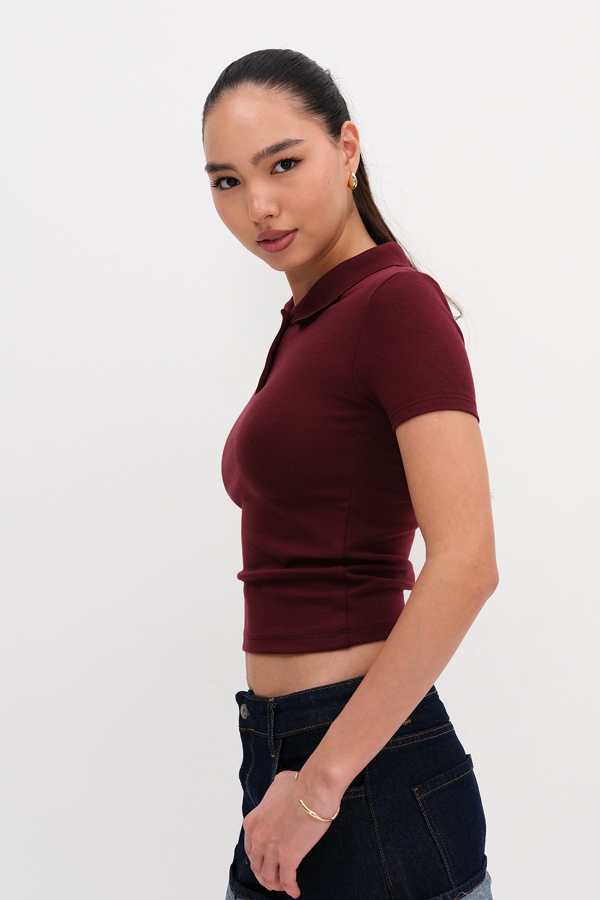 Burgundy_Polo-Neck-Modal-T-shirt-addax