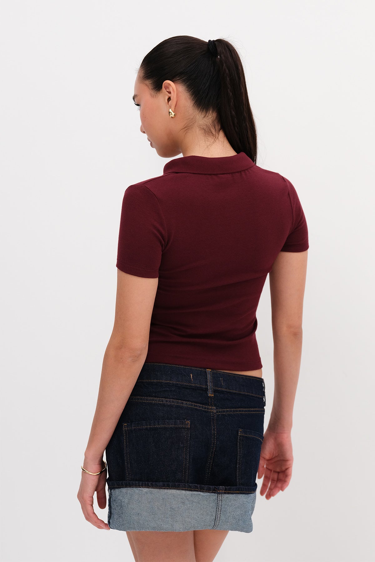 Burgundy_Polo-Neck-Modal-T-shirt-addax