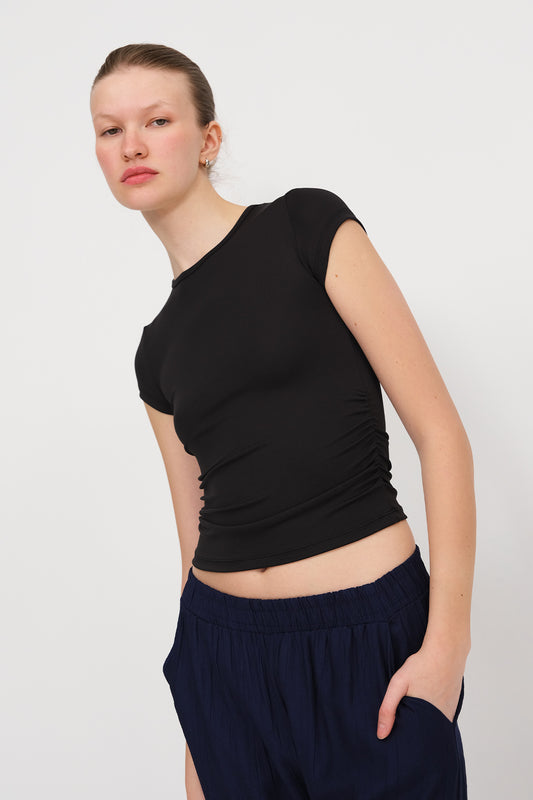 Black_Side-Pleated-T-shirt-addax