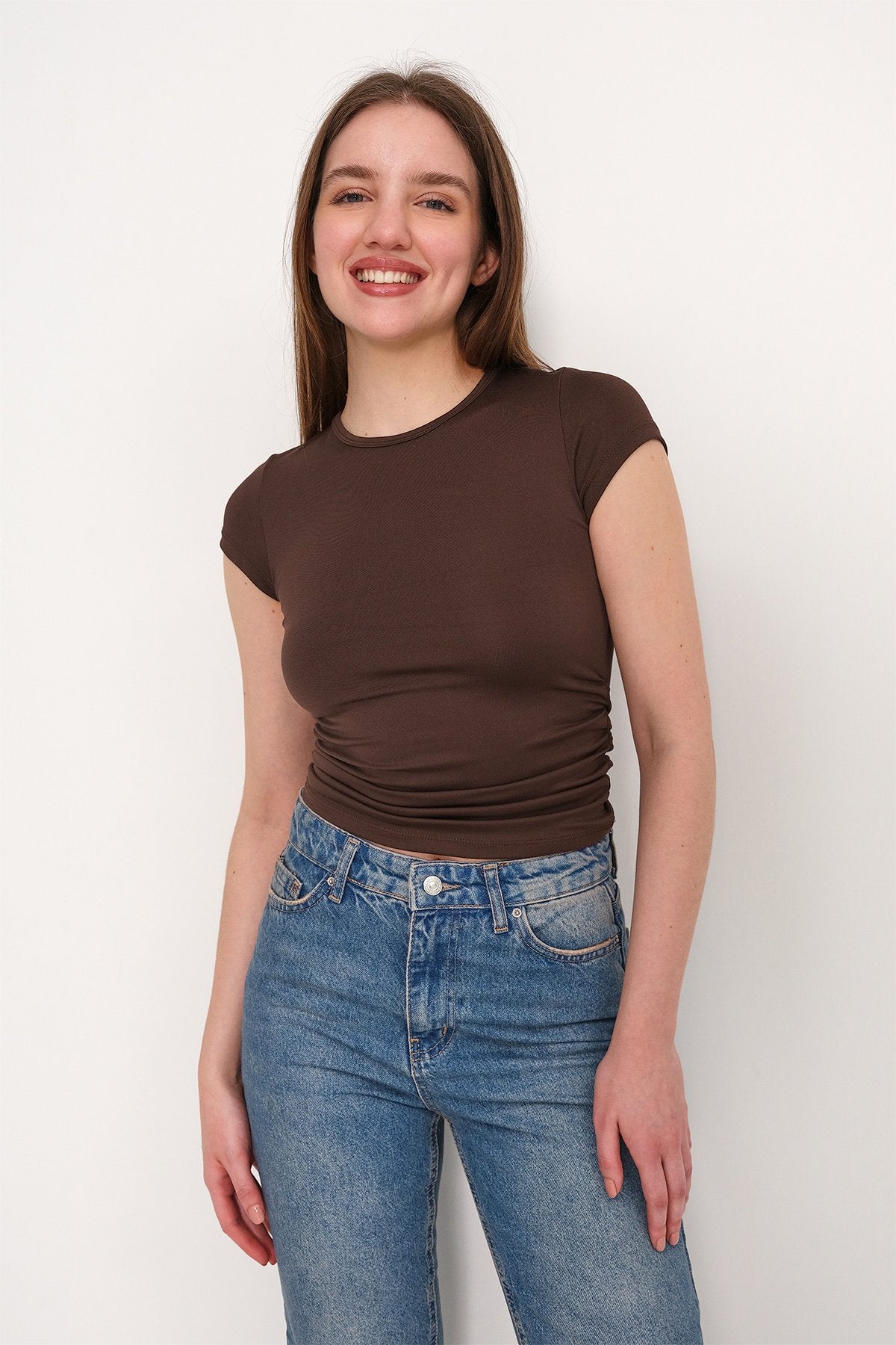 Brown_Side-Pleated-T-shirt-addax