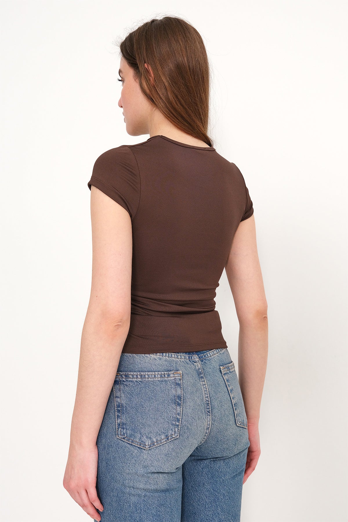 Brown_Side-Pleated-T-shirt-addax