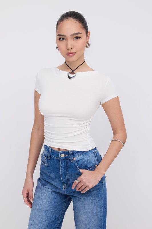 White_Ruched-Side-T-Shirt-addax