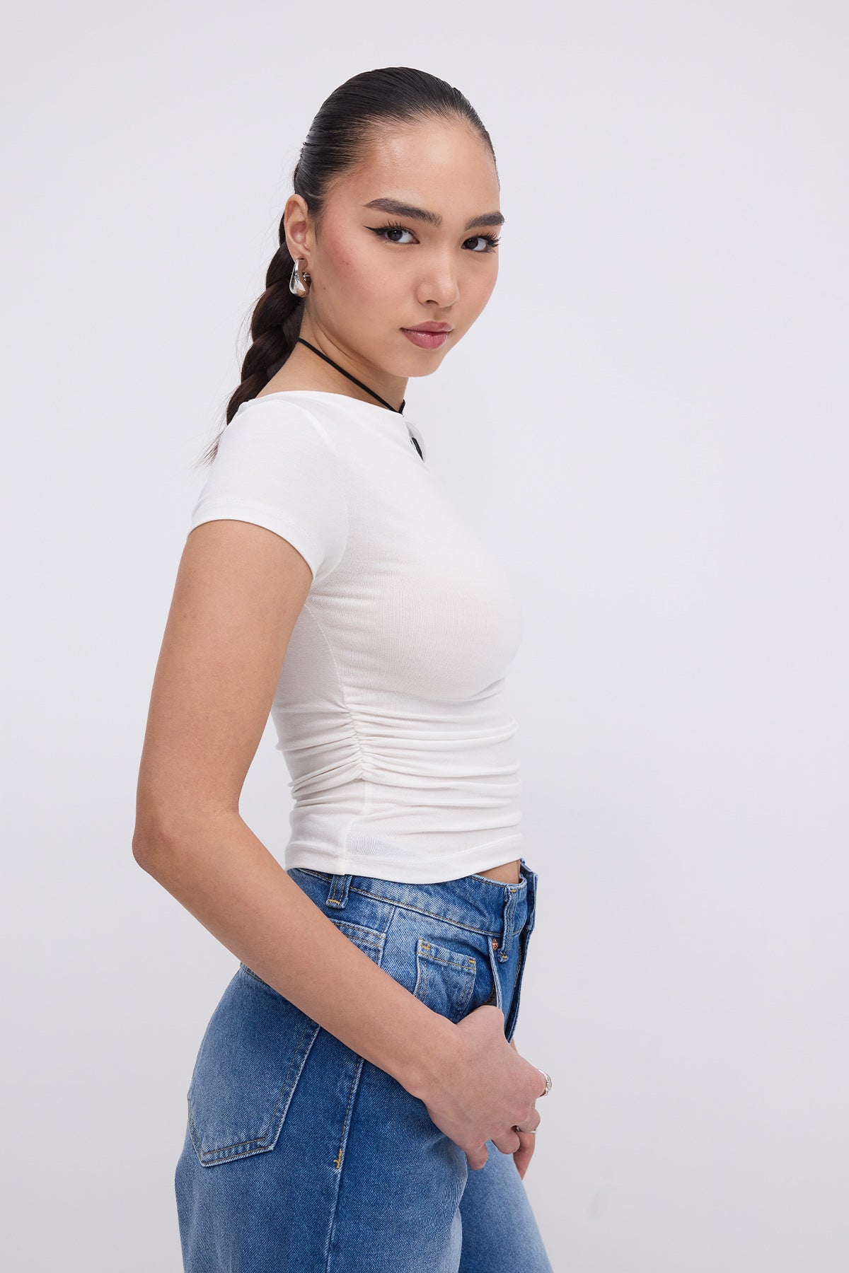 White_Ruched-Side-T-Shirt-addax