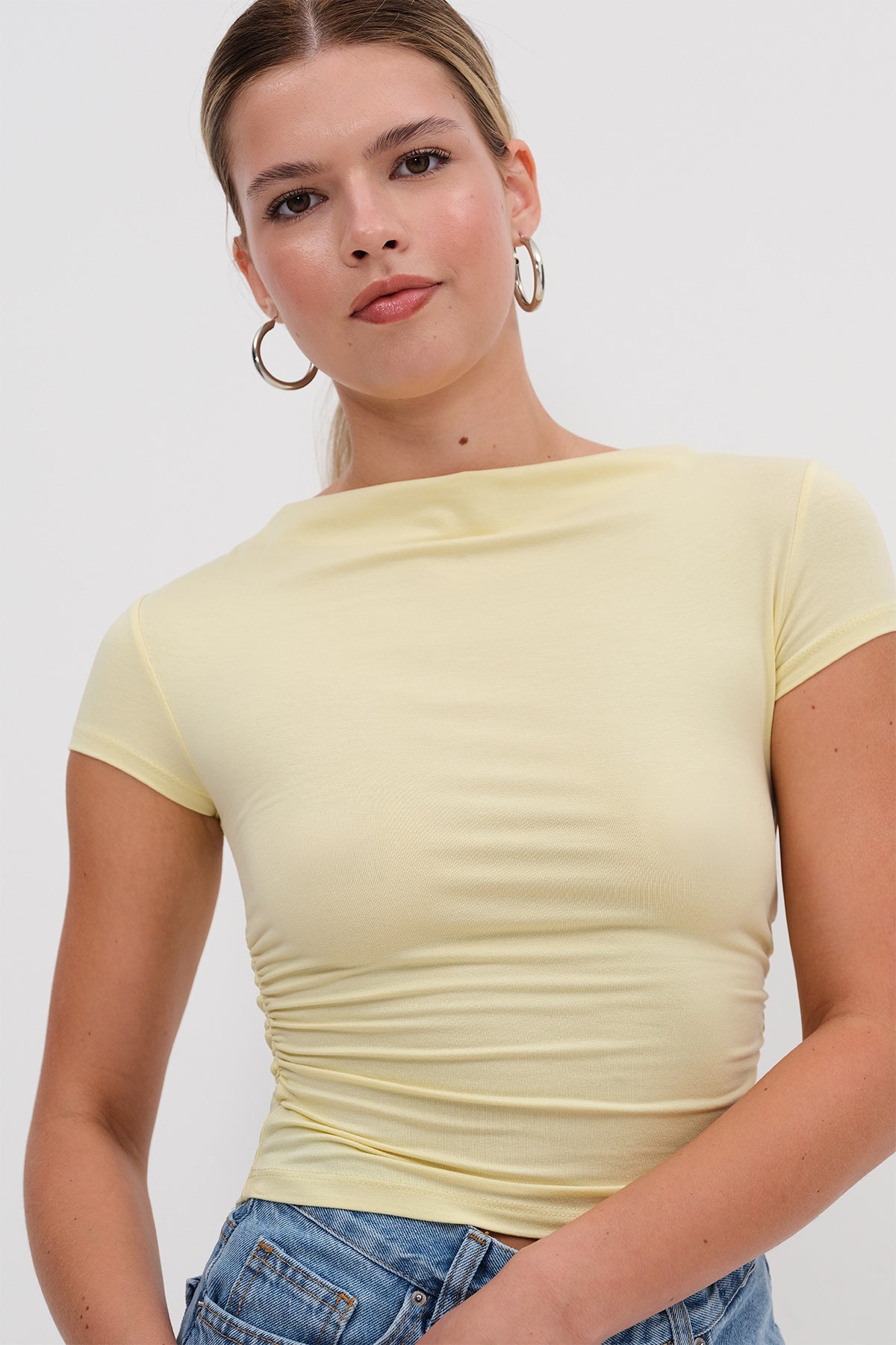 Yellow_Ruched-Side-T-Shirt-addax