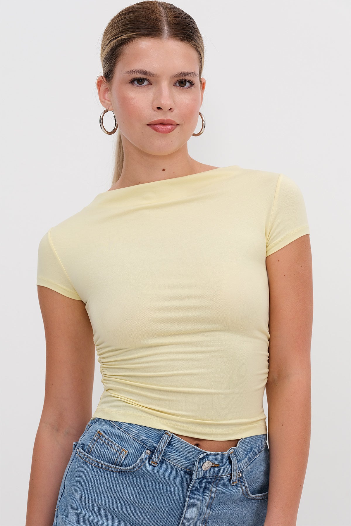 Yellow_Ruched-Side-T-Shirt-addax