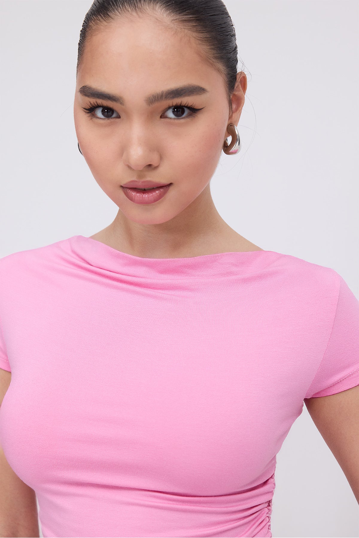 Pink_Ruched-Side-T-Shirt-addax