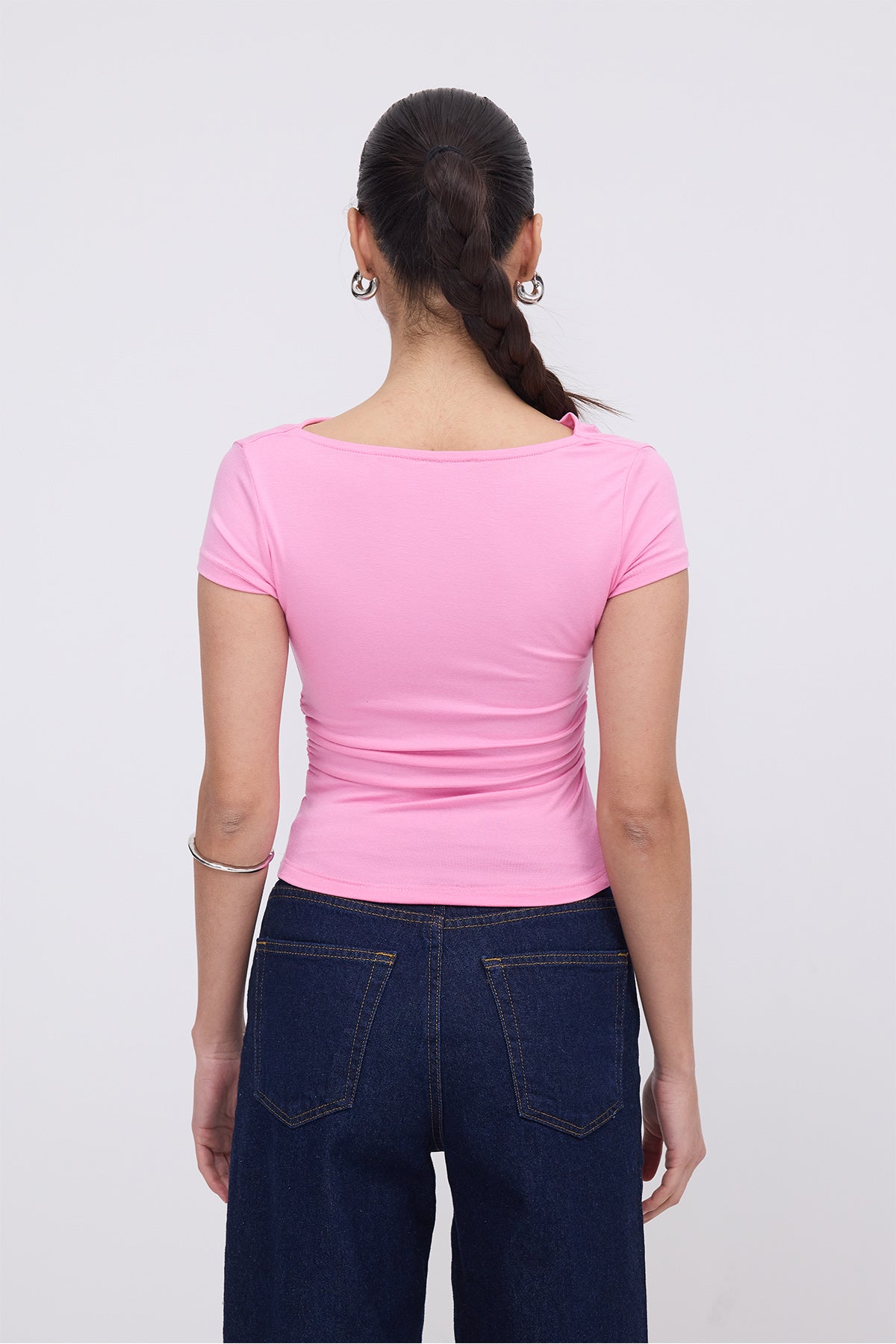 Pink_Ruched-Side-T-Shirt-addax