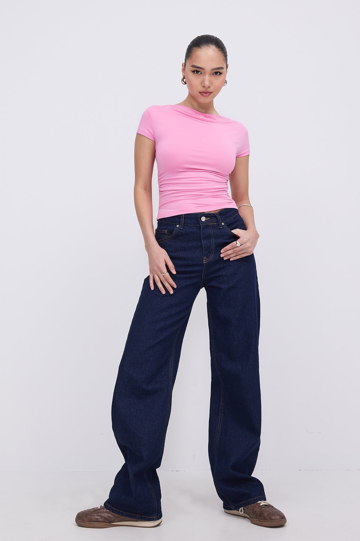 Pink_Ruched-Side-T-Shirt-addax