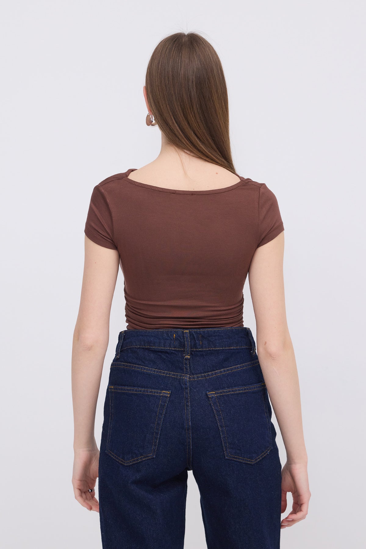 Brown_Ruched-Side-T-Shirt-addax