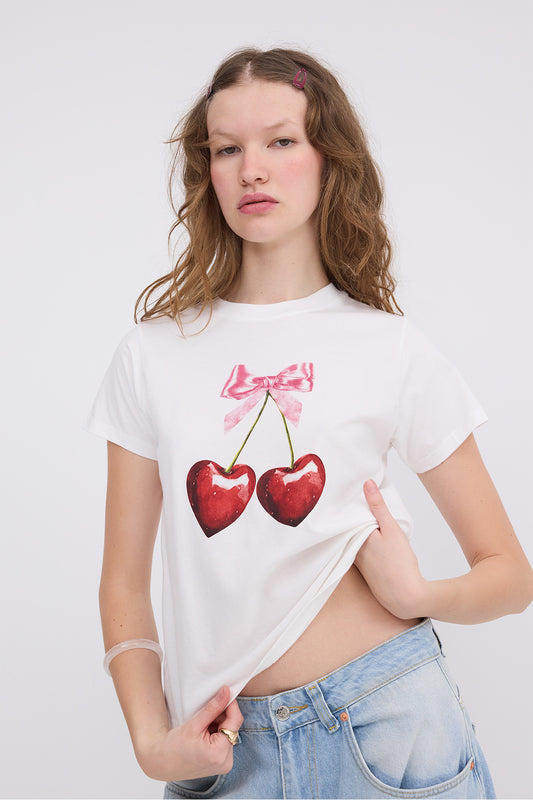 Ecru_Cherry-Printed-T-shirt-addax