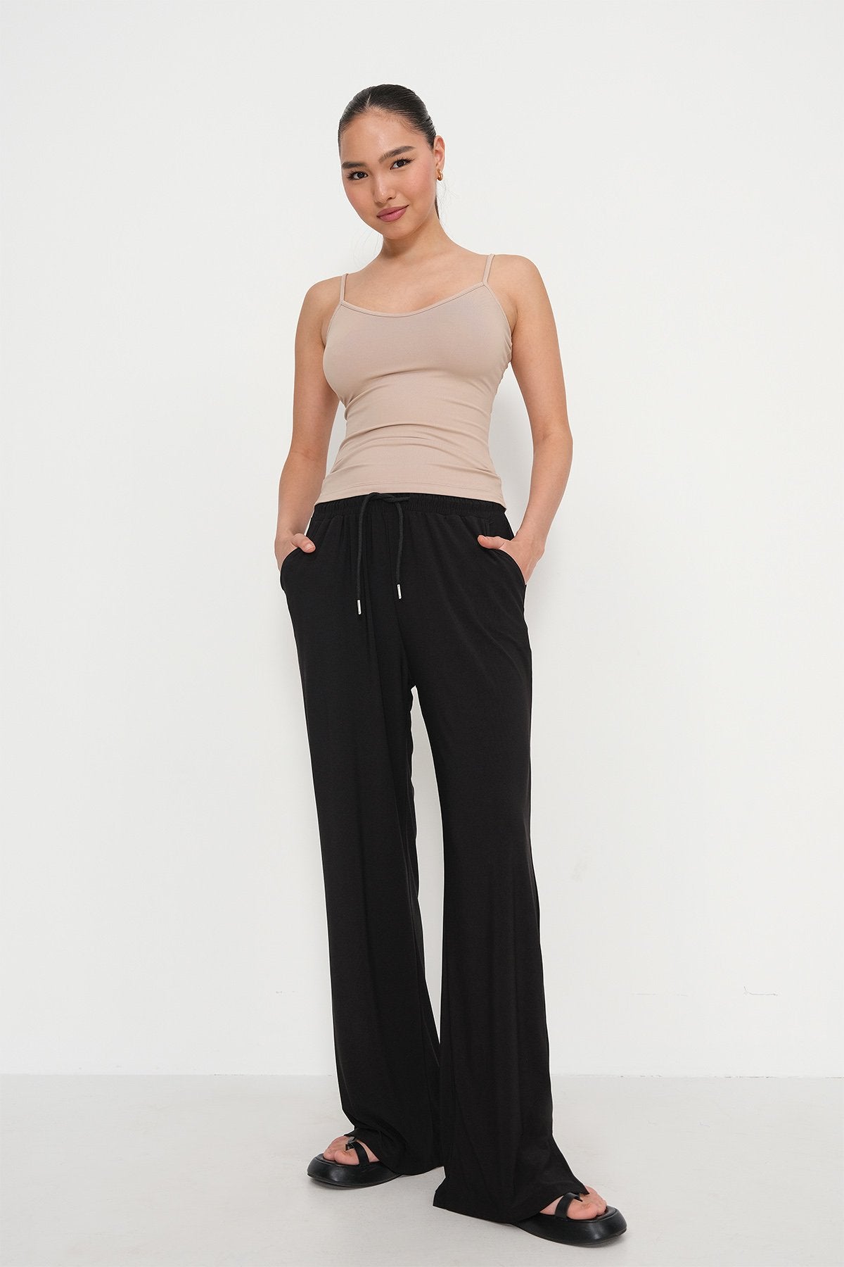 Elastic Waist Wide Leg Trousers