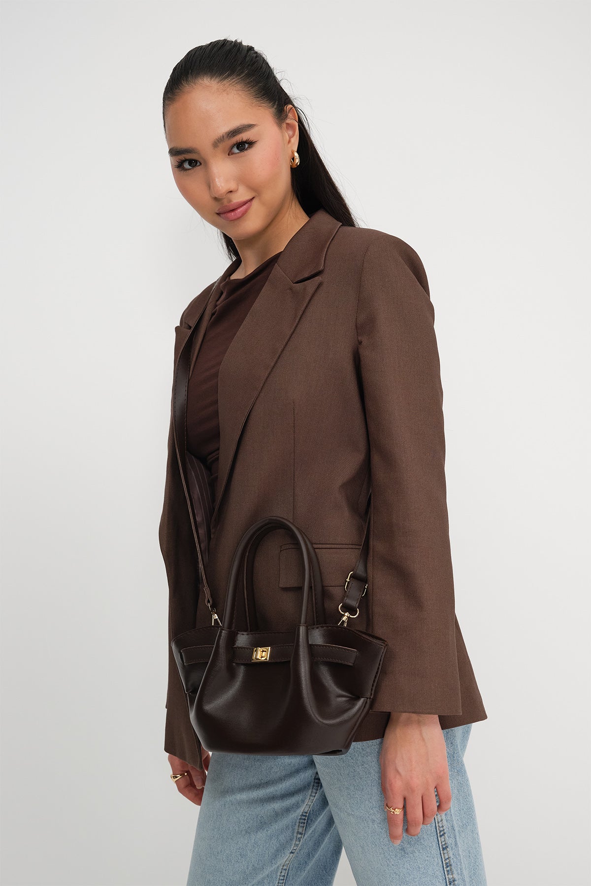 Lock Detailed Hand and Shoulder Bag