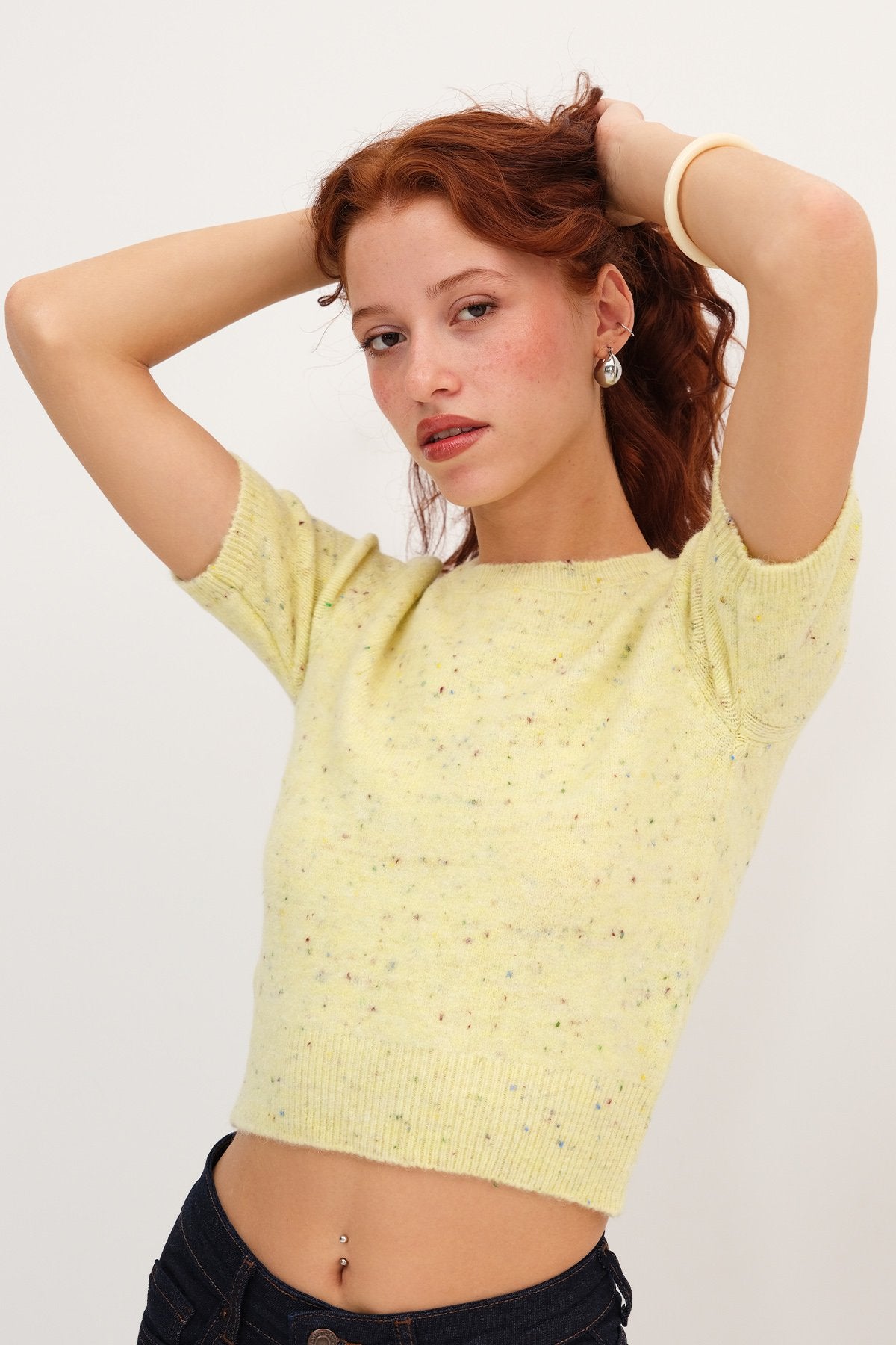 Light-Yellow_Short-Sleeve-Textured- Knit-Sweater-addax