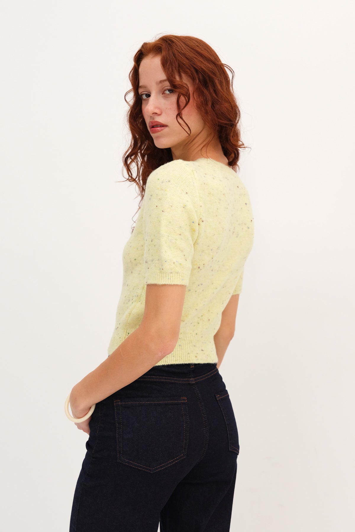 Light-Yellow_Short-Sleeve-Textured- Knit-Sweater-addax