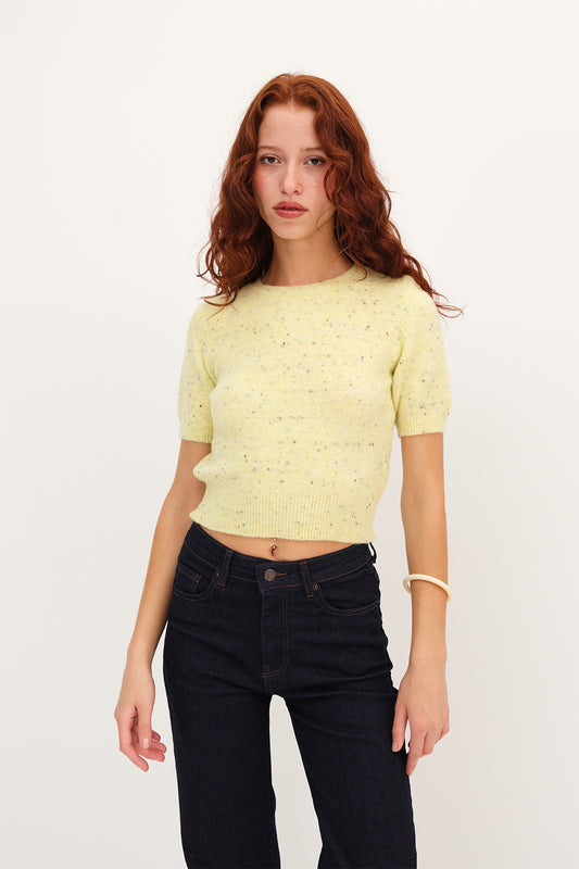Light-Yellow_Short-Sleeve-Textured- Knit-Sweater-addax