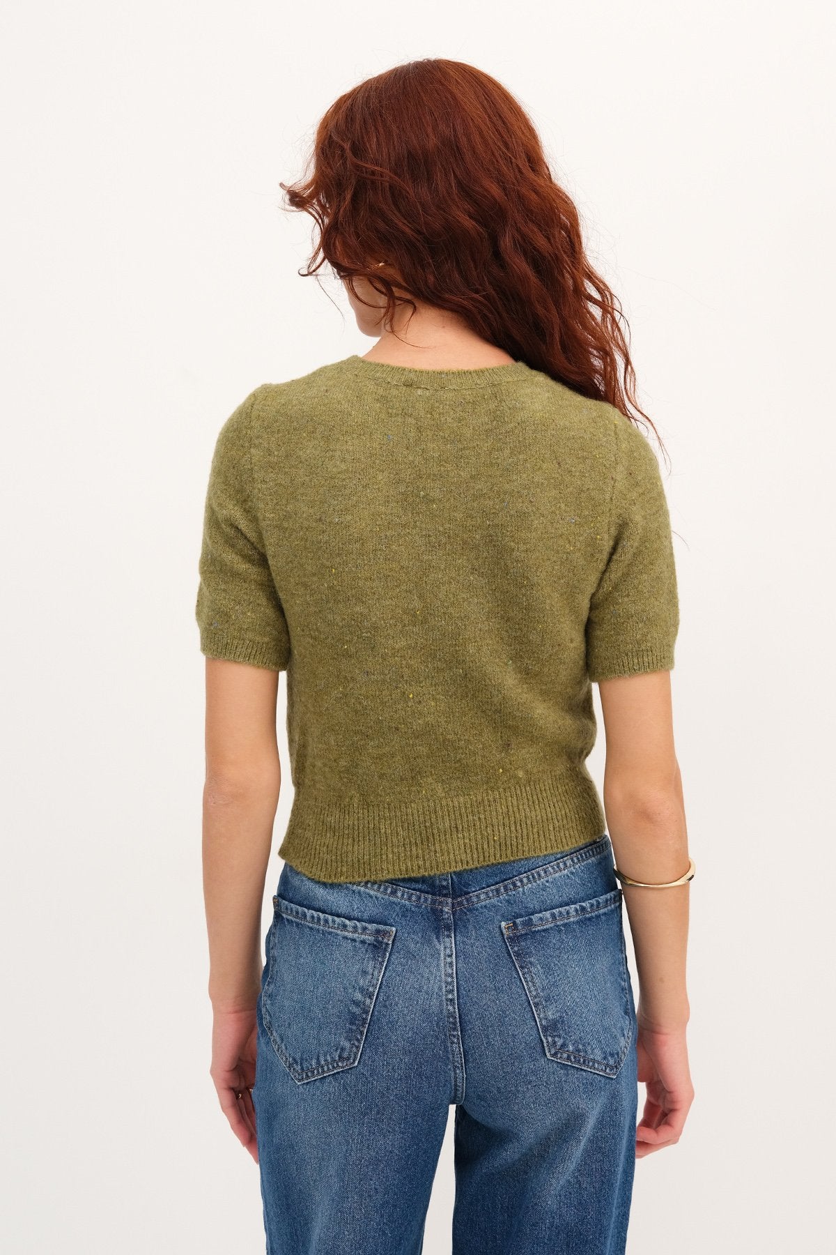 Olive_Short-Sleeve-Textured- Knit-Sweater-addax