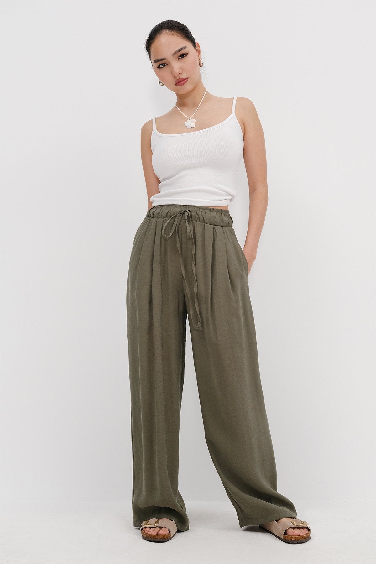 Khaki_Elastic-Wide-Leg-Trousers-addax