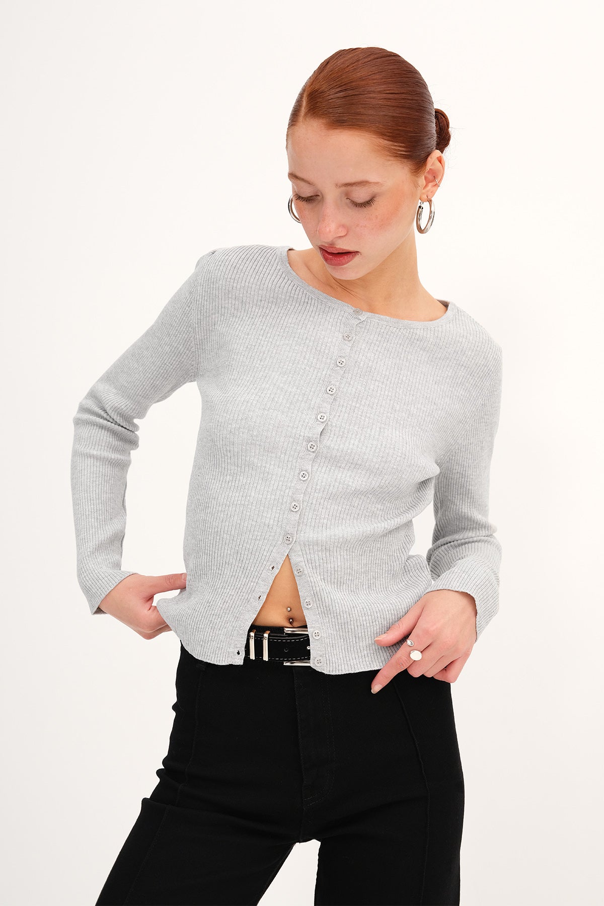 Snow-Melange_Long-Sleeve-Buttoned-Cardigan-addax