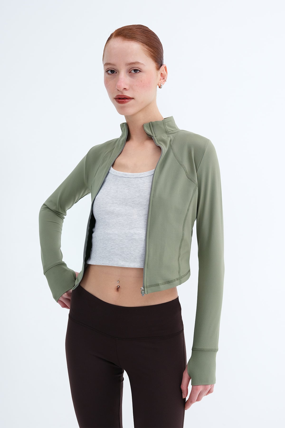 Oil-Green_Zip-Up-Soft-Fabric-Cardigan-addax