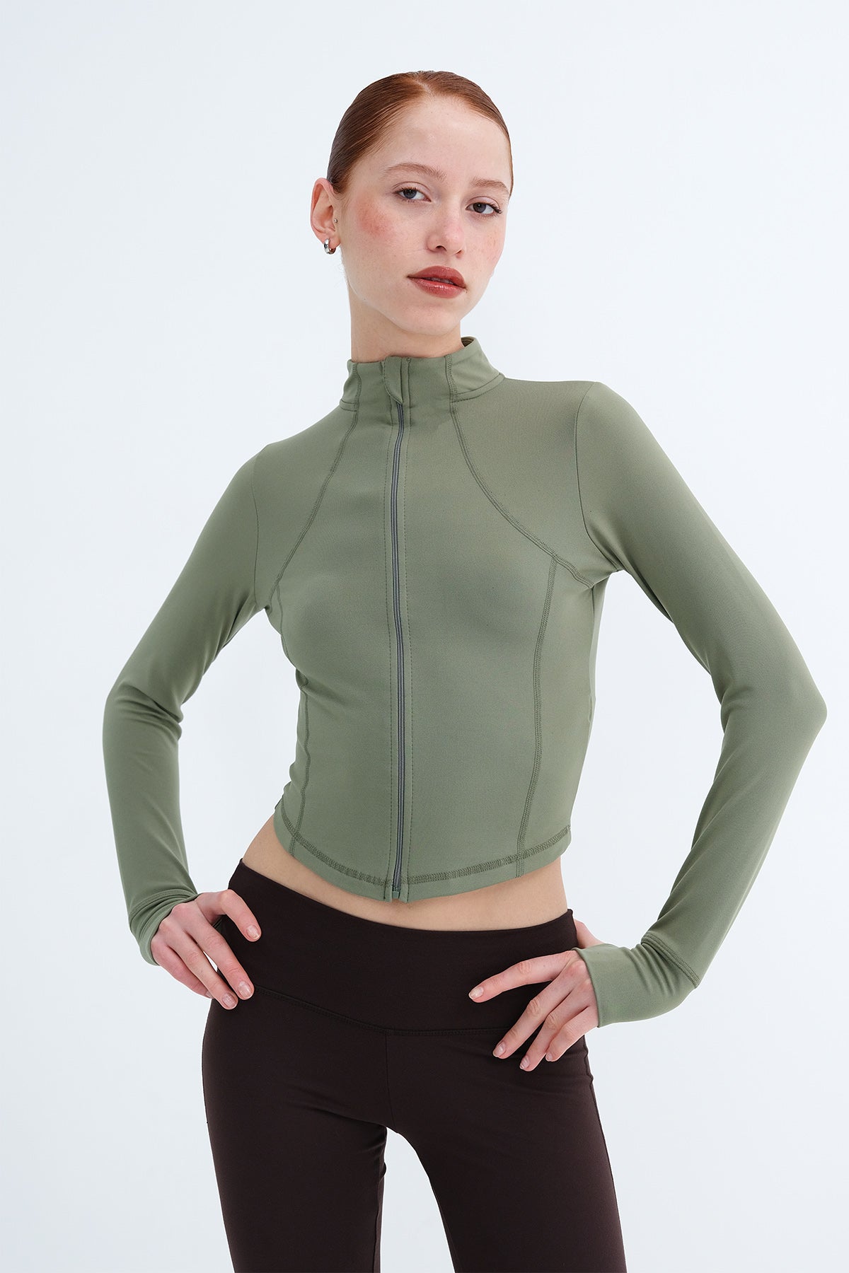 Oil-Green_Zip-Up-Soft-Fabric-Cardigan-addax