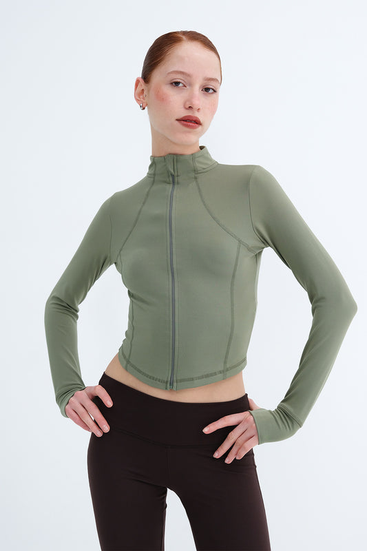 Oil-Green_Zip-Up-Soft-Fabric-Cardigan-addax