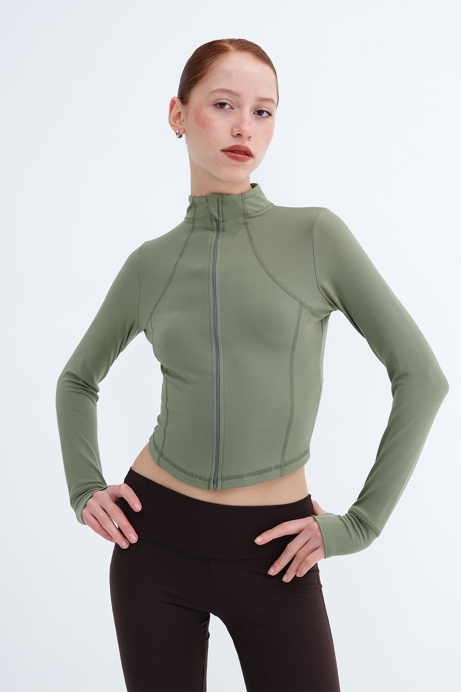 Oil-Green_Zip-Up-Soft-Fabric-Cardigan-addax