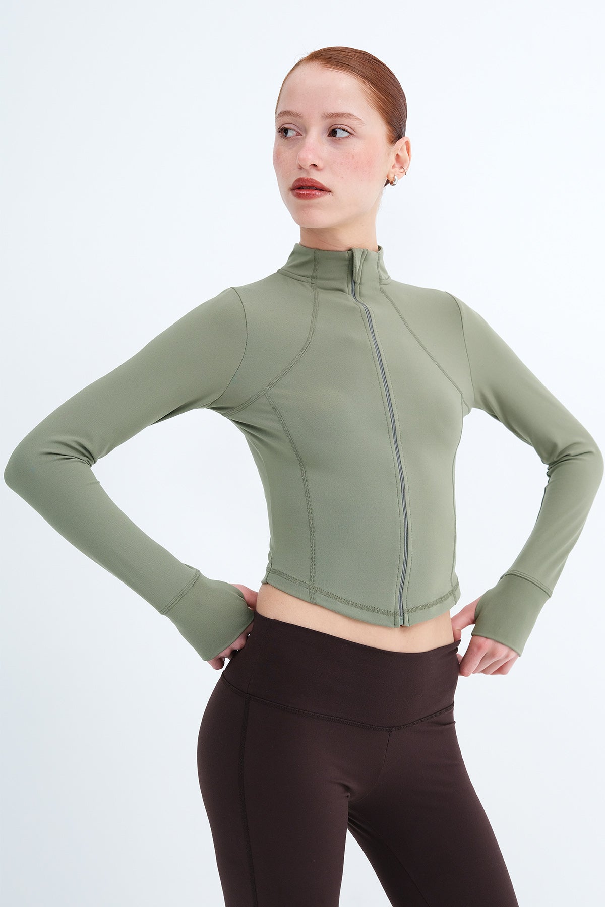 Oil-Green_Zip-Up-Soft-Fabric-Cardigan-addax