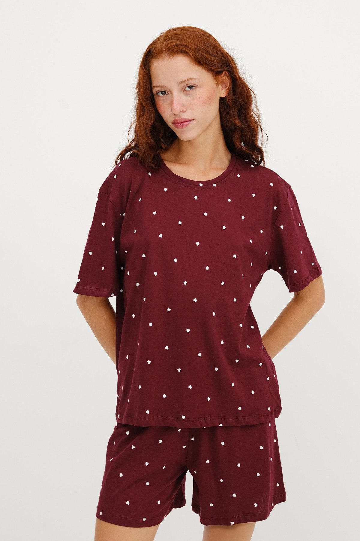 Burgundy_Patterned-Shorts-Pajama-Set-addax