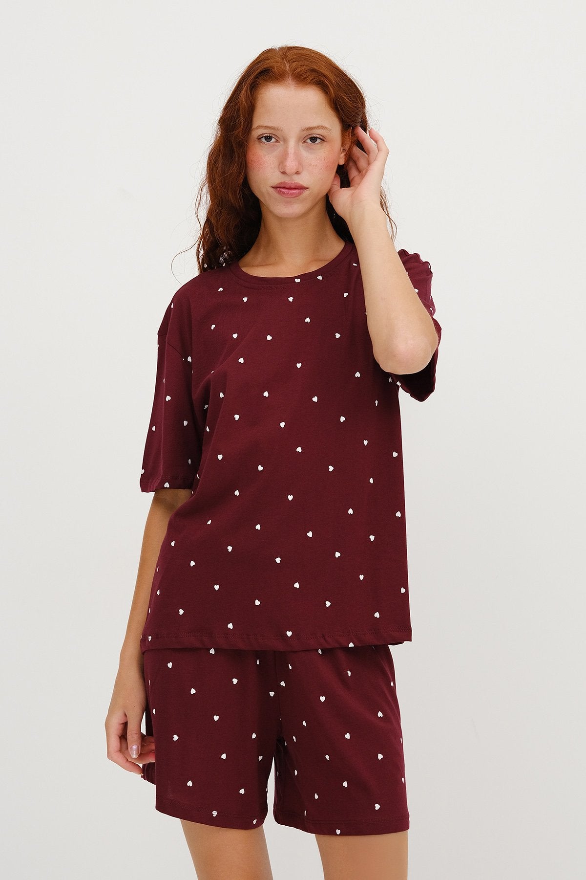 Burgundy_Patterned-Shorts-Pajama-Set-addax