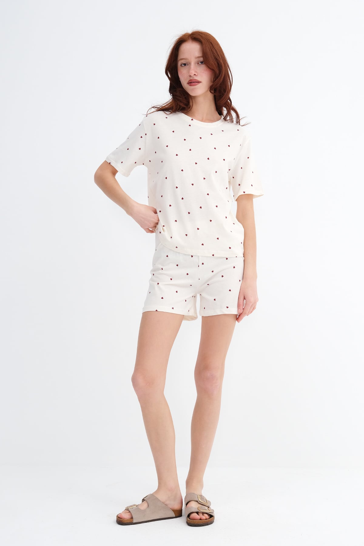 Beige---Burgundy_Patterned-Shorts-Pajama-Set-addax
