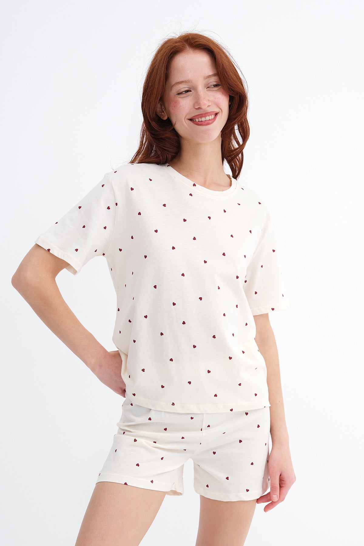 Beige---Burgundy_Patterned-Shorts-Pajama-Set-addax