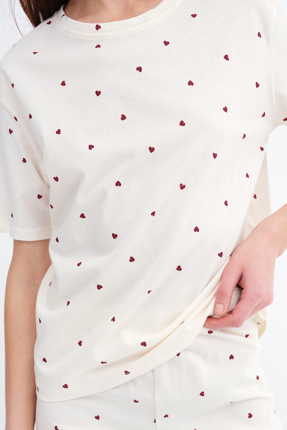 Beige---Burgundy_Patterned-Shorts-Pajama-Set-addax