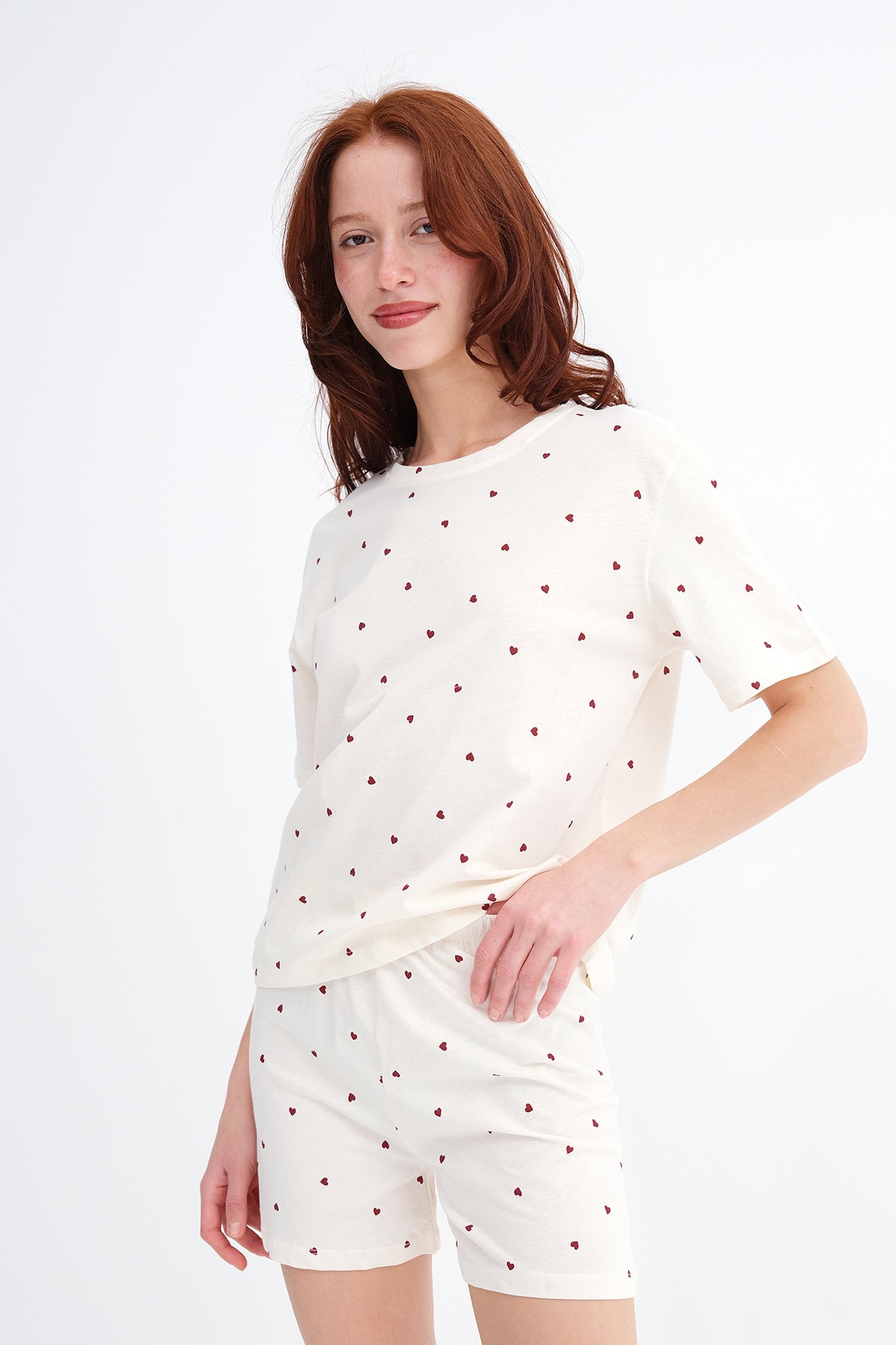 Beige---Burgundy_Patterned-Shorts-Pajama-Set-addax