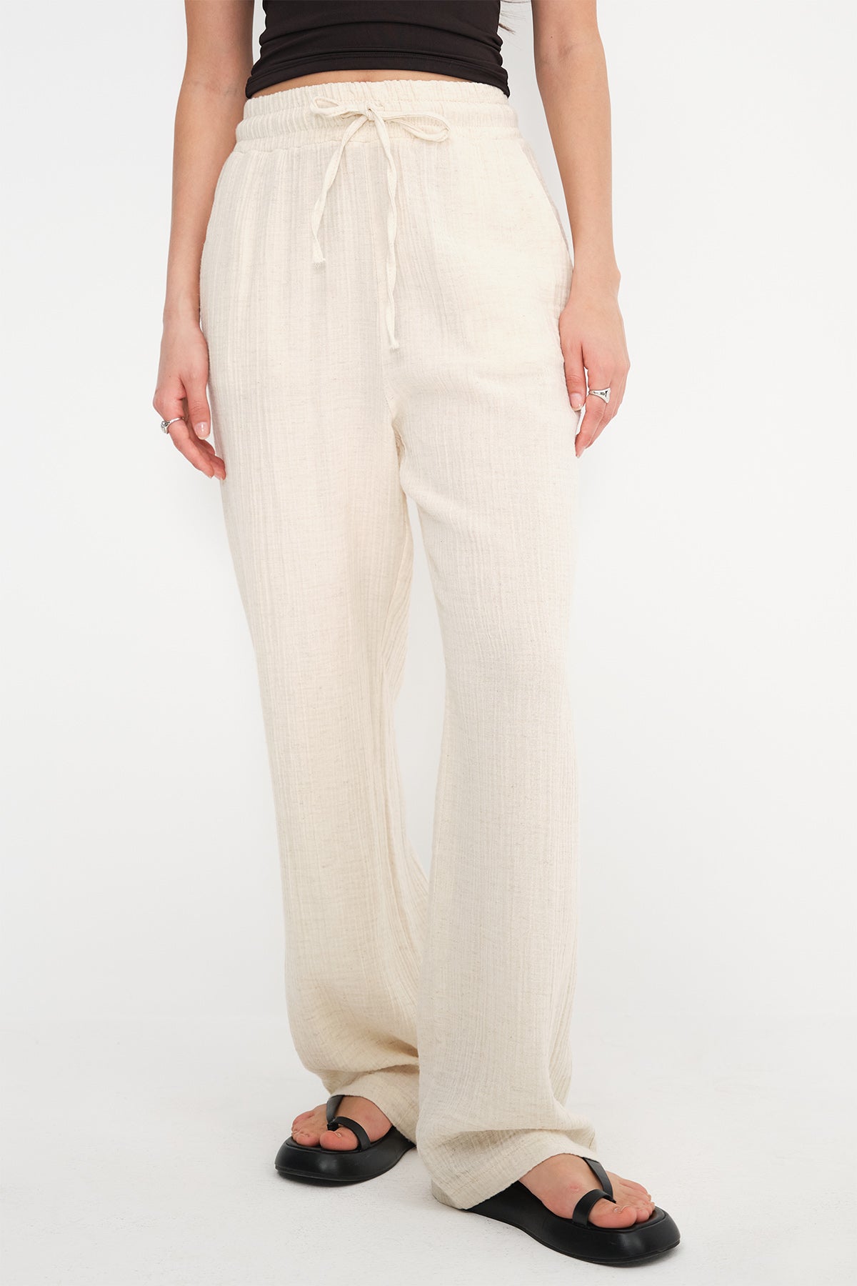 Elastic Waist Wide Leg Trousers