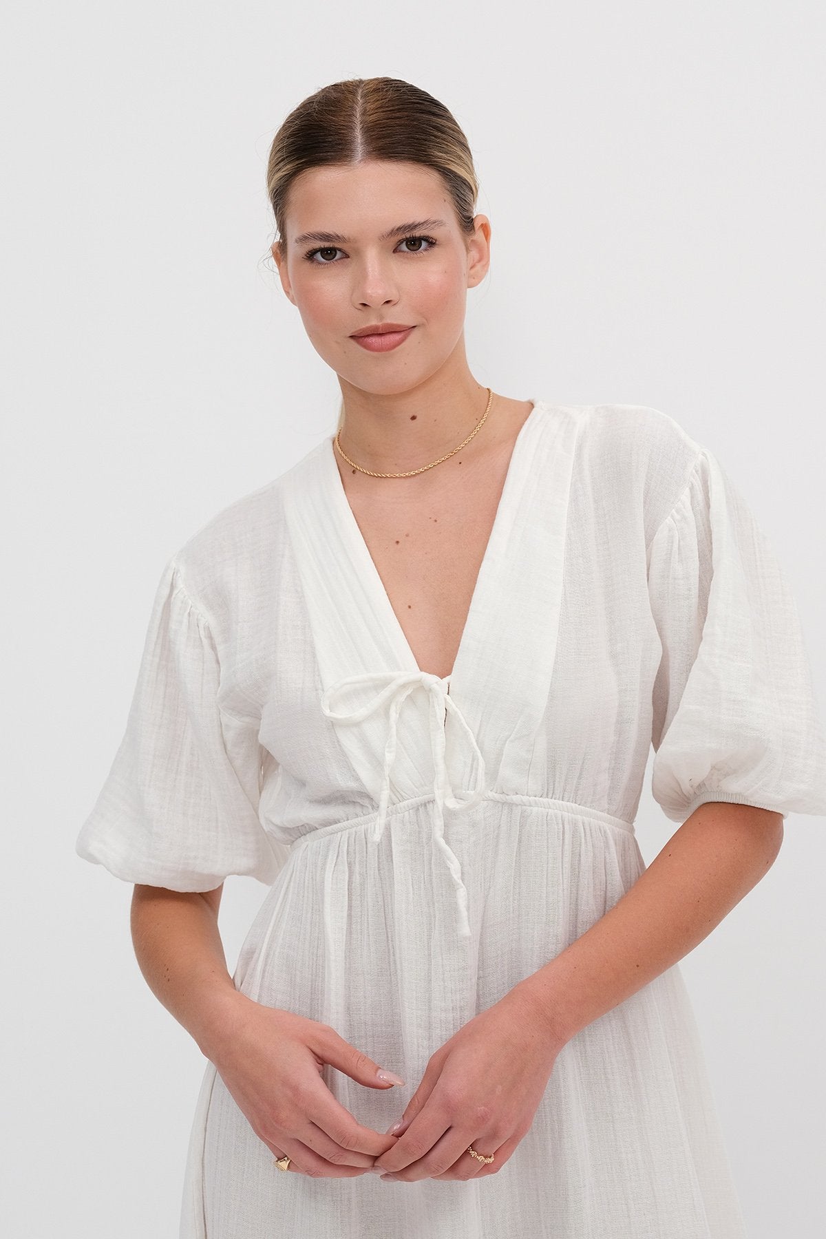 White_Balloon-Sleeve-Midi-Dress-addax