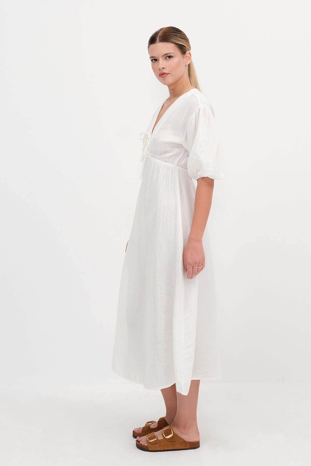 White_Balloon-Sleeve-Midi-Dress-addax