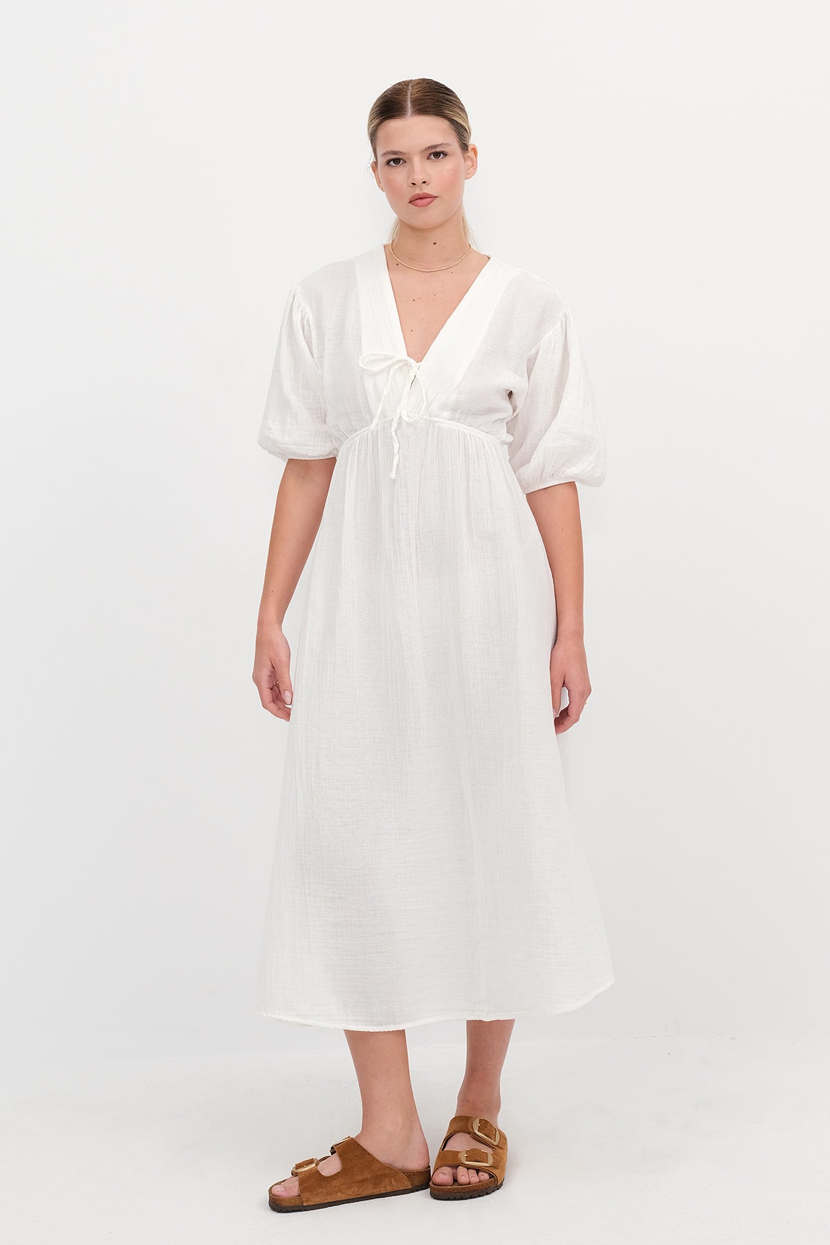 White_Balloon-Sleeve-Midi-Dress-addax