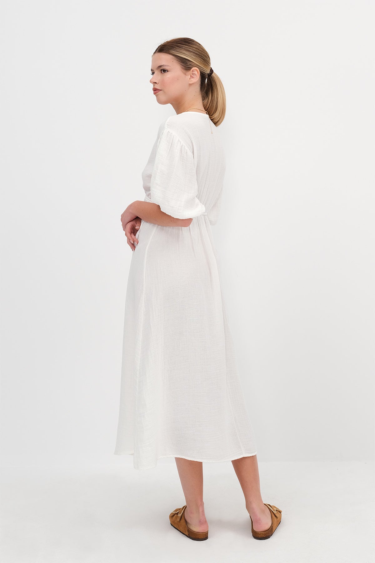 White_Balloon-Sleeve-Midi-Dress-addax