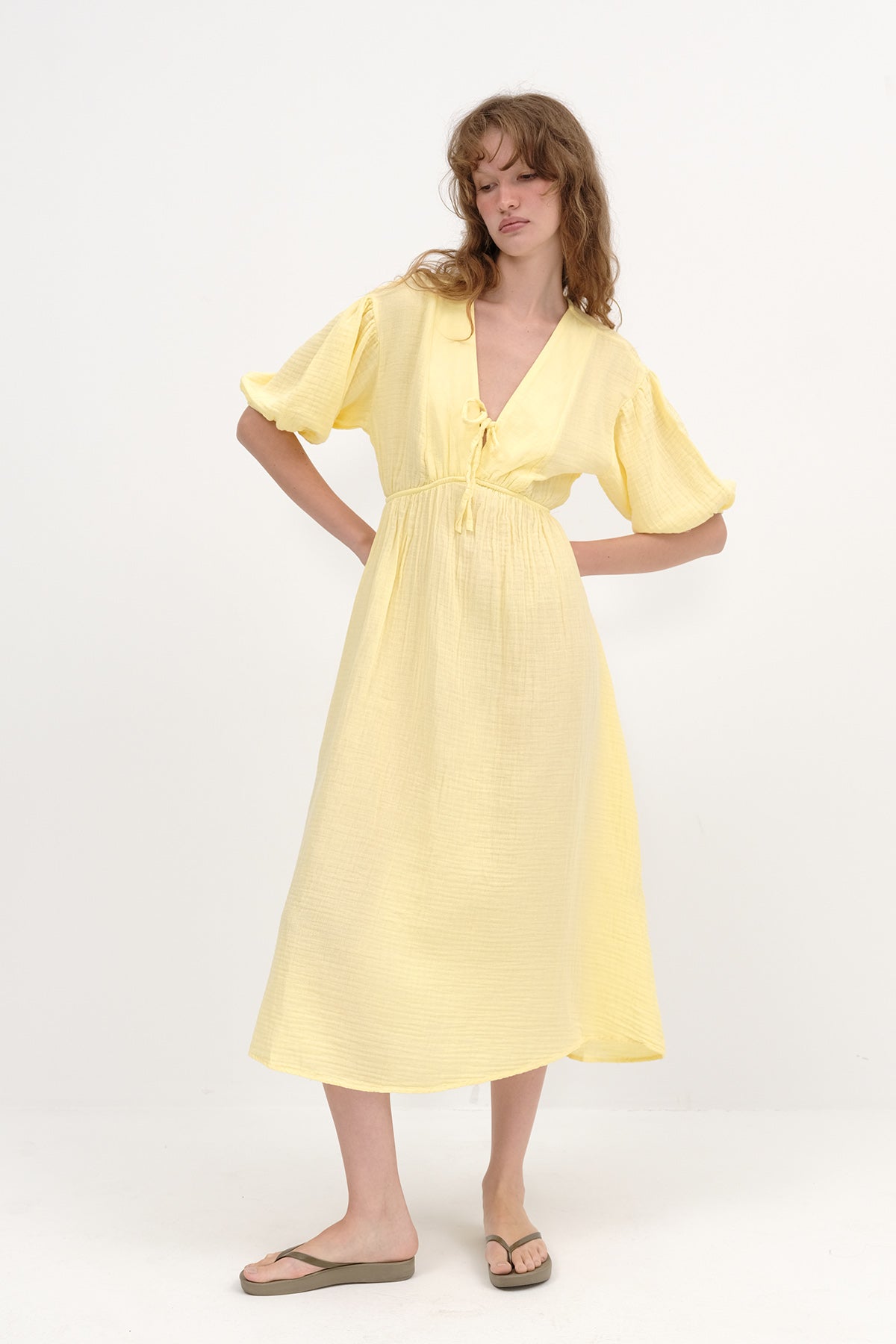 Yellow_Balloon-Sleeve-Midi-Dress-addax
