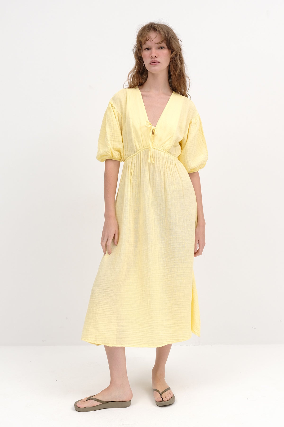 Yellow_Balloon-Sleeve-Midi-Dress-addax