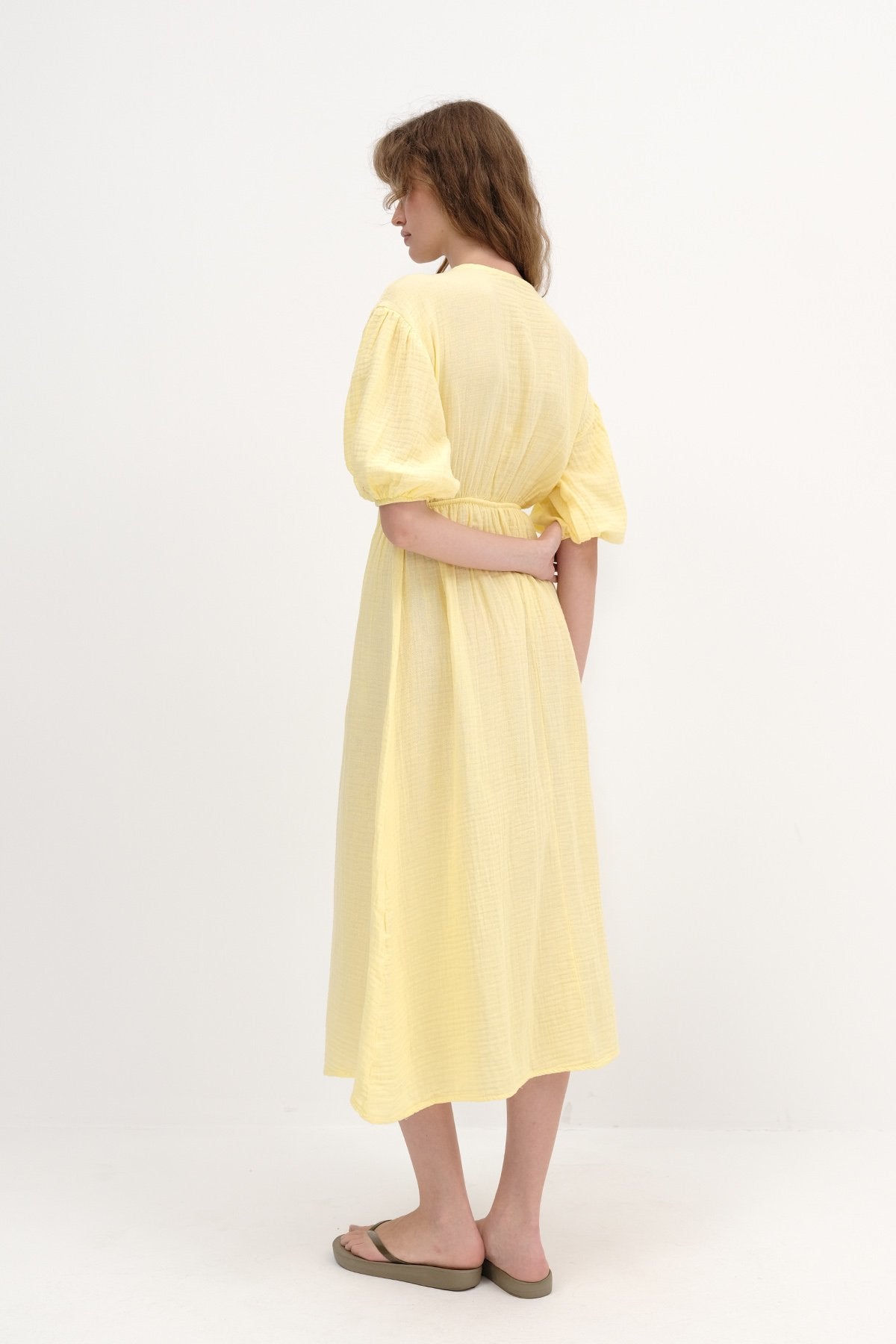Yellow_Balloon-Sleeve-Midi-Dress-addax