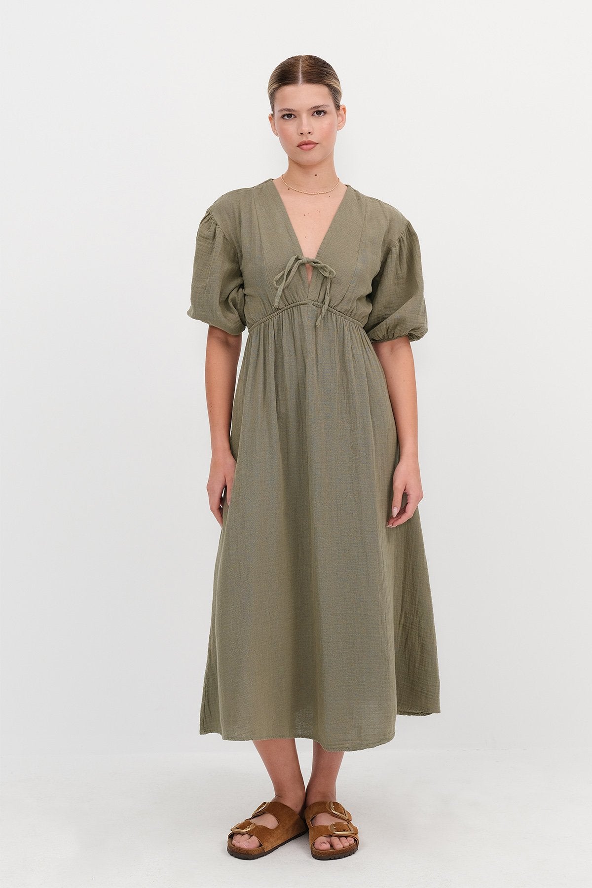 Balloon Sleeve Midi Dress