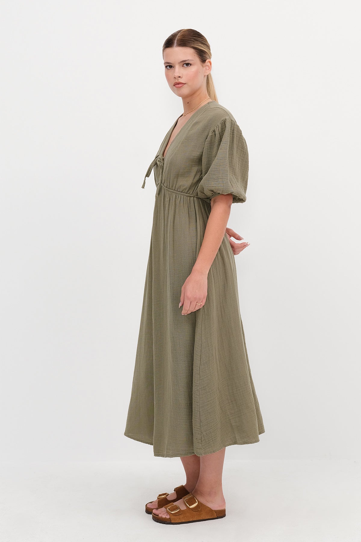 Khaki_Balloon-Sleeve-Midi-Dress-addax