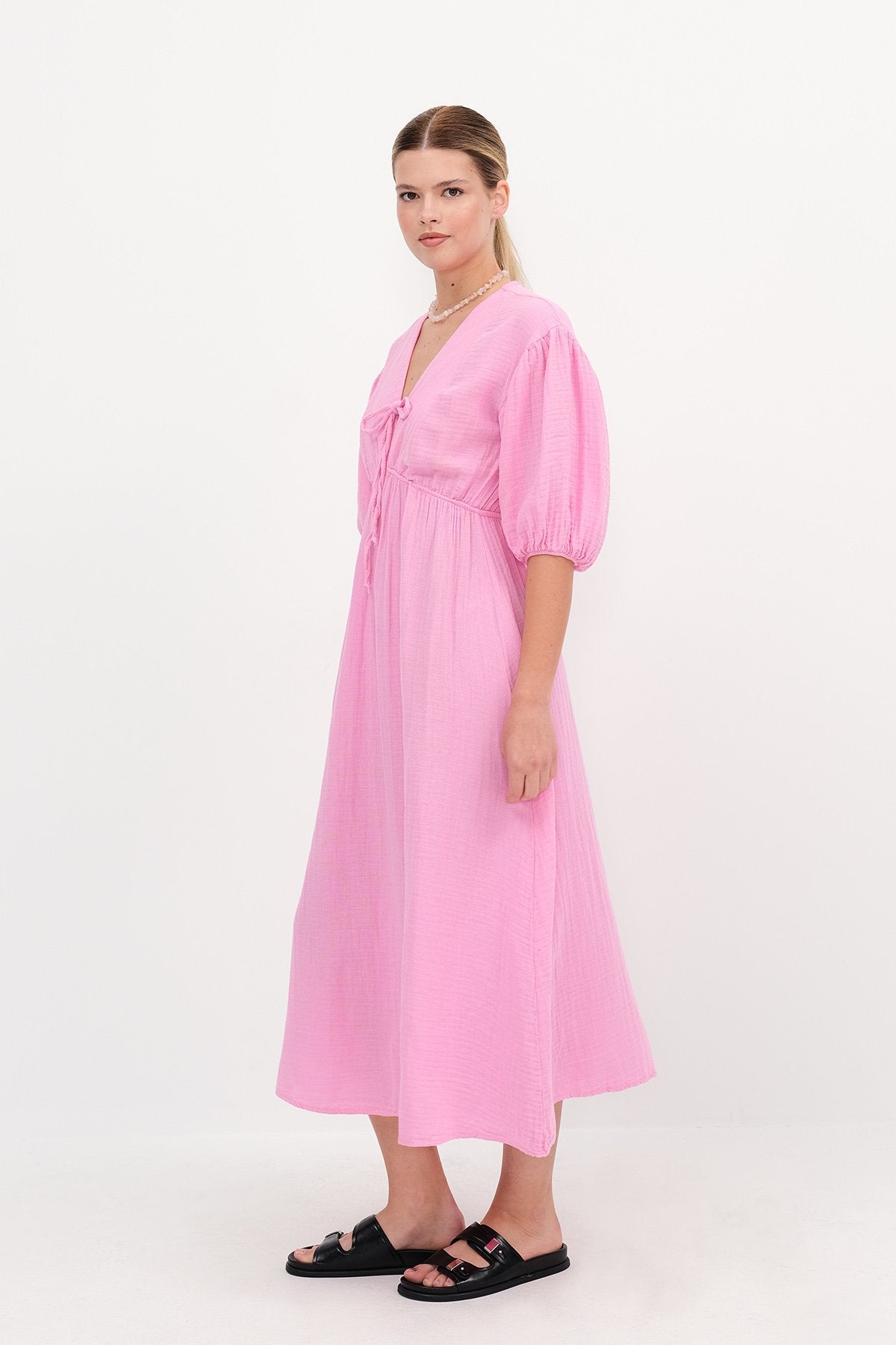 Pink_Balloon-Sleeve-Midi-Dress-addax
