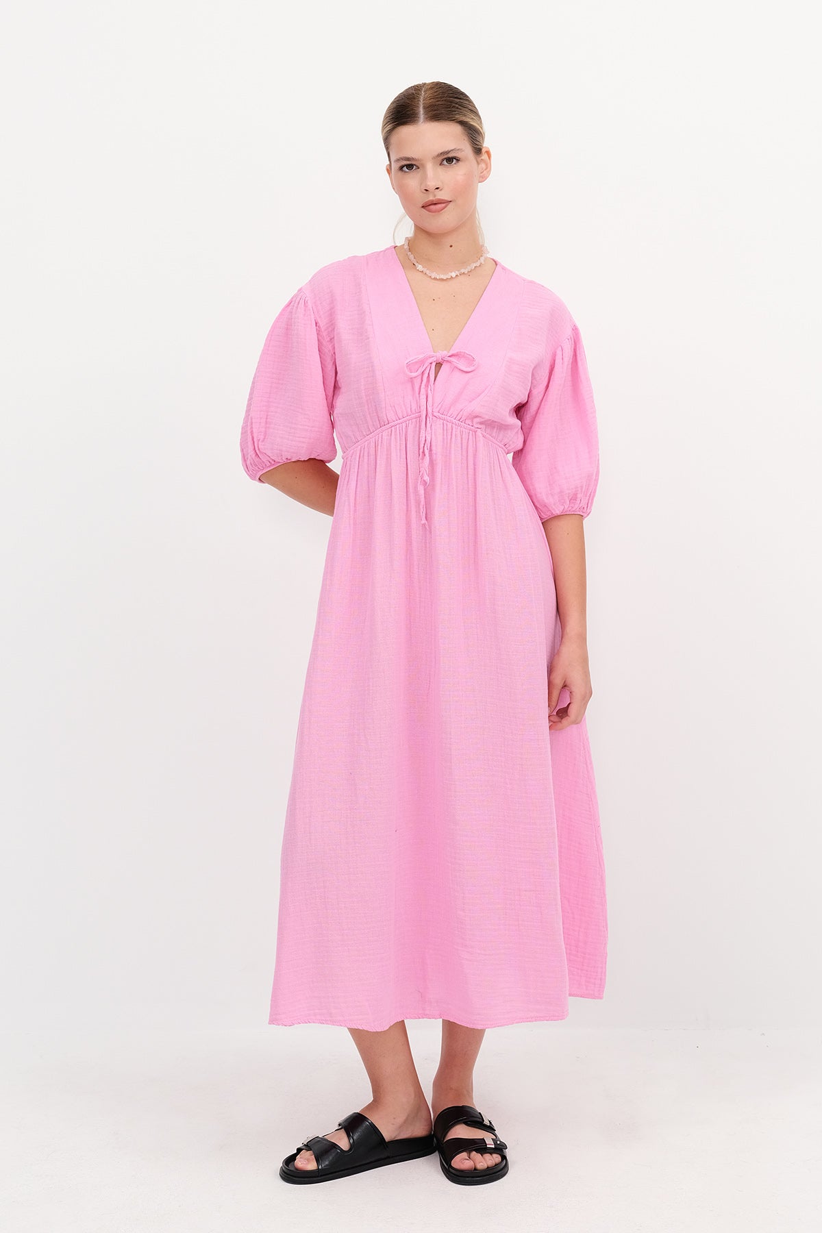 Pink_Balloon-Sleeve-Midi-Dress-addax