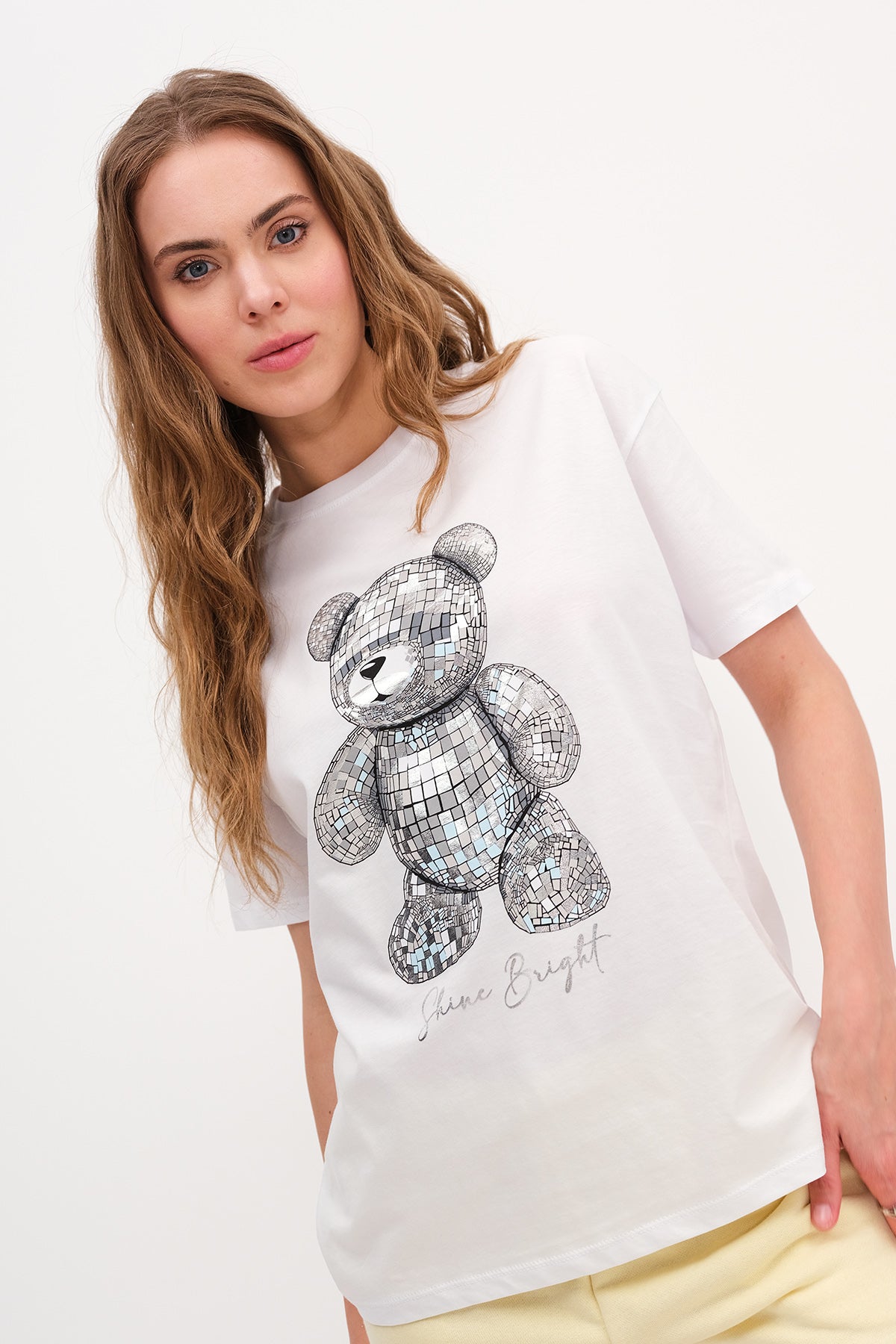 White_Shiny-Teddy-Bear-Print-T-Shirt-addax