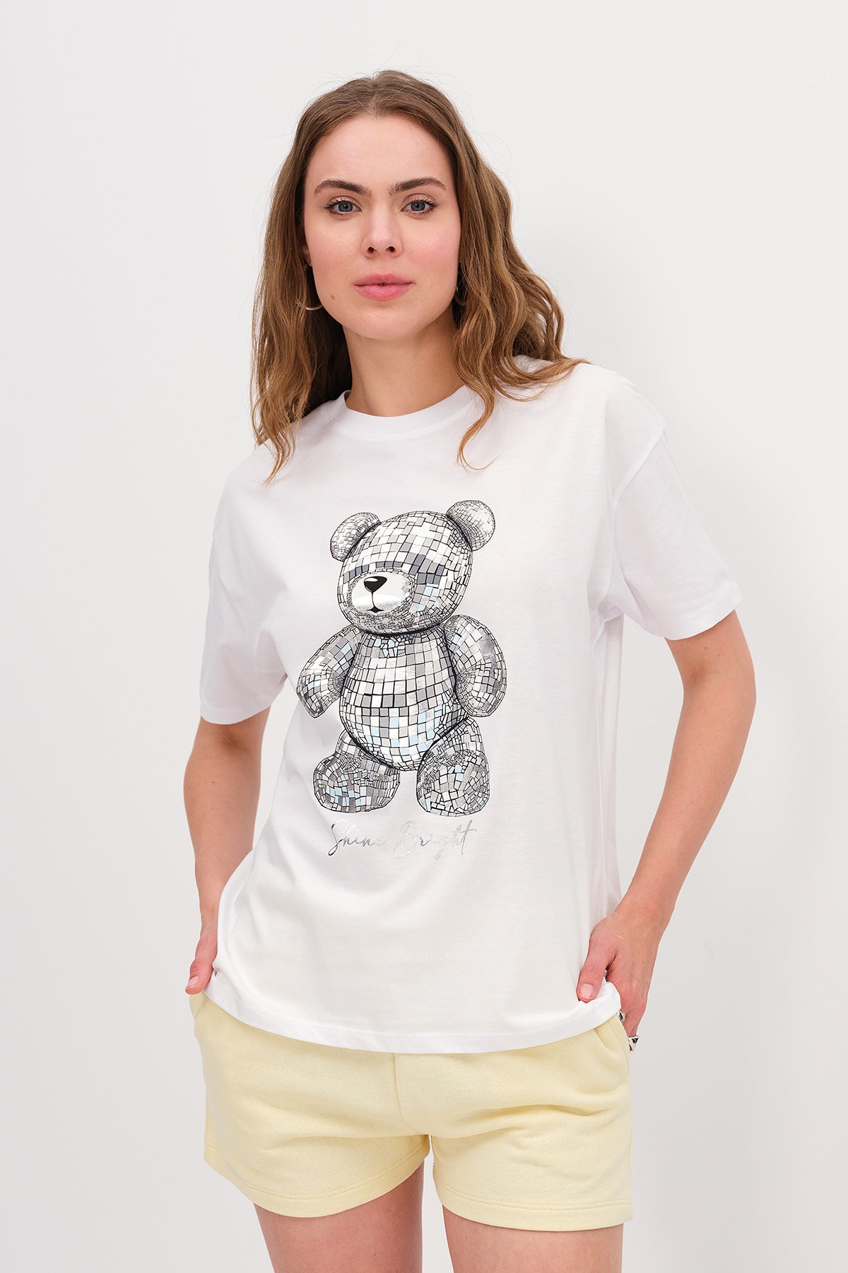 White_Shiny-Teddy-Bear-Print-T-Shirt-addax