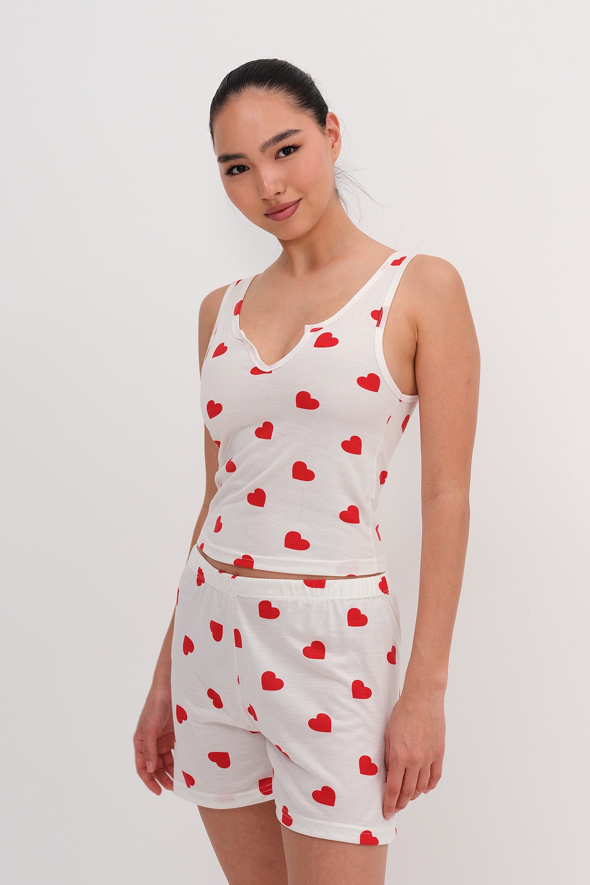 Heart Print Pyjama Set with Shorts