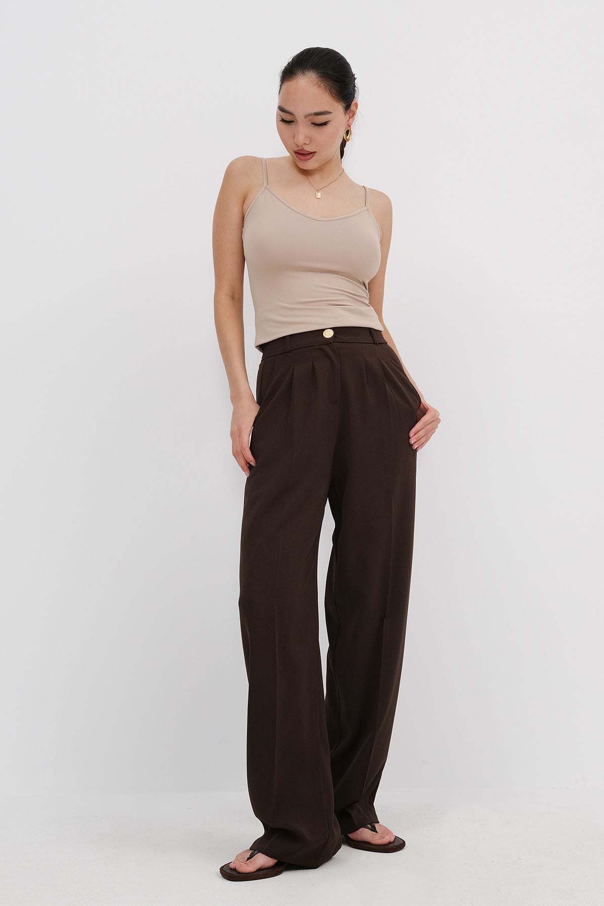 Buttoned Wide Leg Trousers