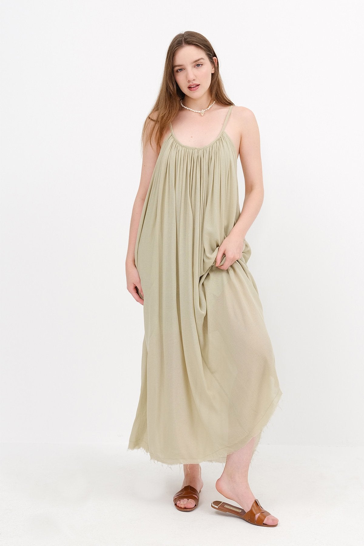 Khaki_Strappy-Long-Dress-addax